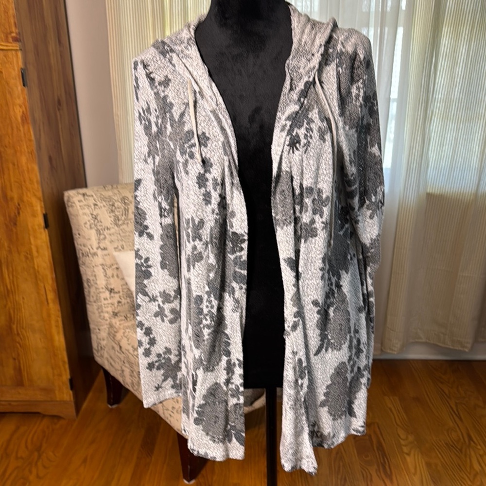 T/O sweater Gray Open-Front Long Cardigan with Soft Fabric